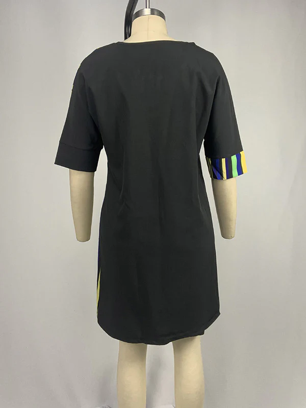 A-Line Half Sleeves Asymmetric Contrast Color Striped Round-Neck Mini Dresses - Image 17
