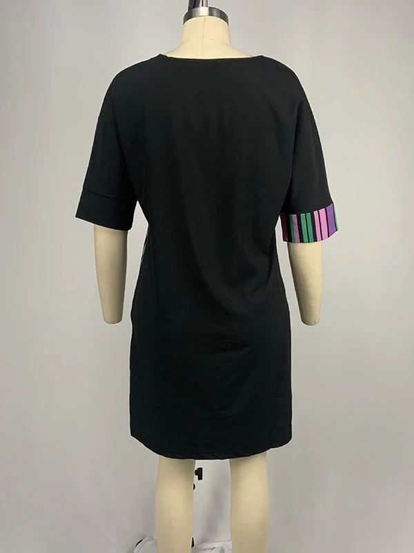 A-Line Half Sleeves Asymmetric Contrast Color Striped Round-Neck Mini Dresses - Image 20