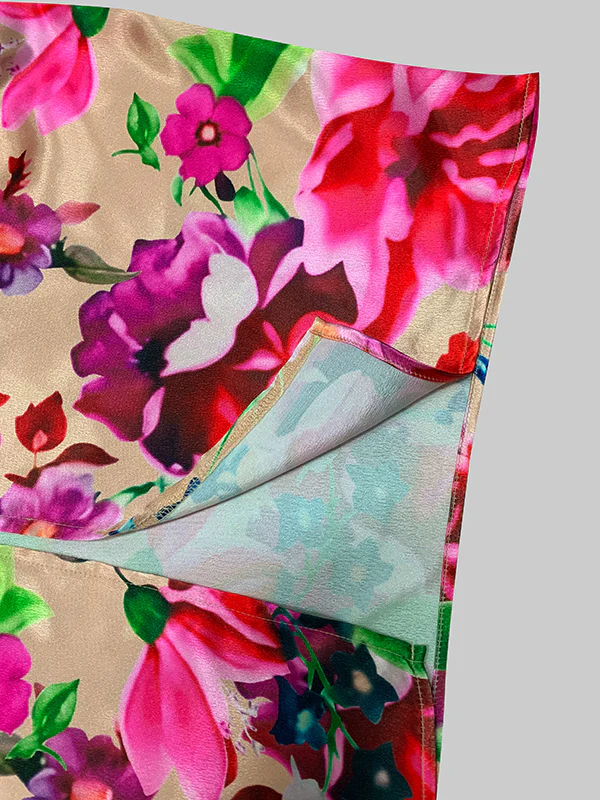 A-Line Half Sleeves Elasticity Flower Print Split-Front V-Neck Maxi Dresses - Image 13