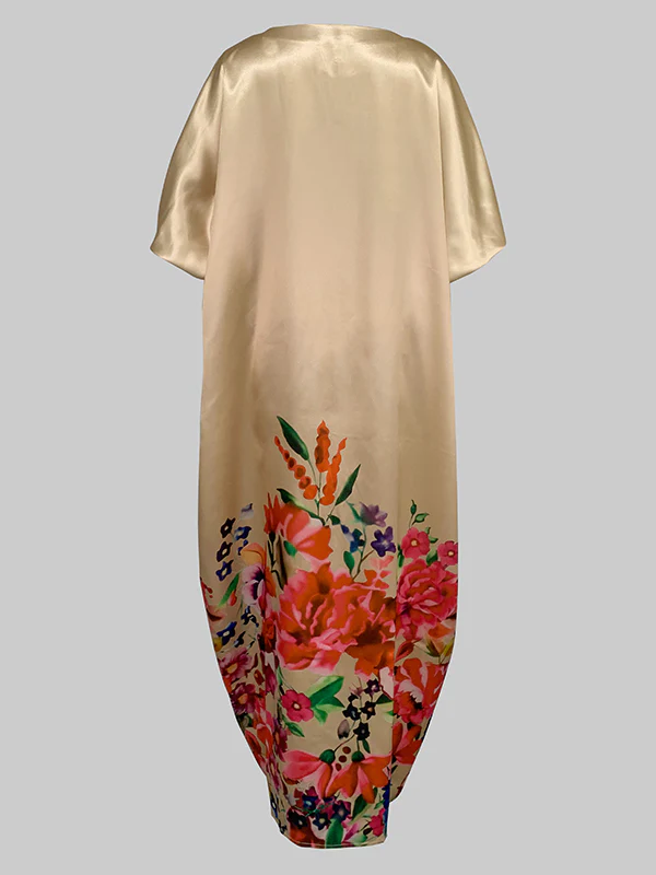 A-Line Half Sleeves Elasticity Flower Print Split-Front V-Neck Maxi Dresses - Image 6