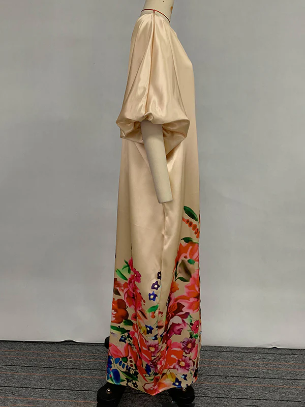 A-Line Half Sleeves Elasticity Flower Print Split-Front V-Neck Maxi Dresses - Image 8