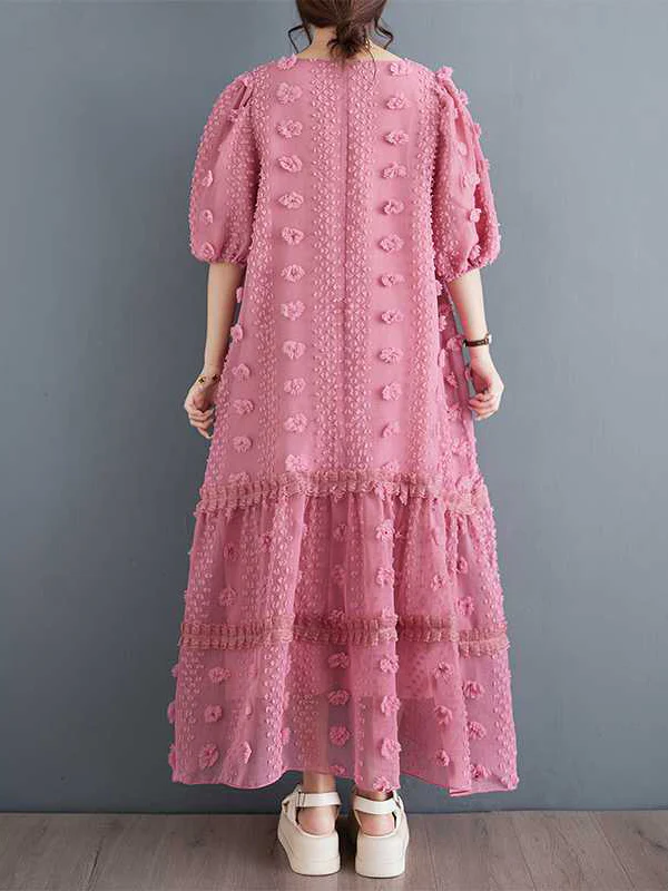 A-Line Half Sleeves Elasticity Jacquard Solid Color Split-Joint V-Neck Midi Dresses - Image 12