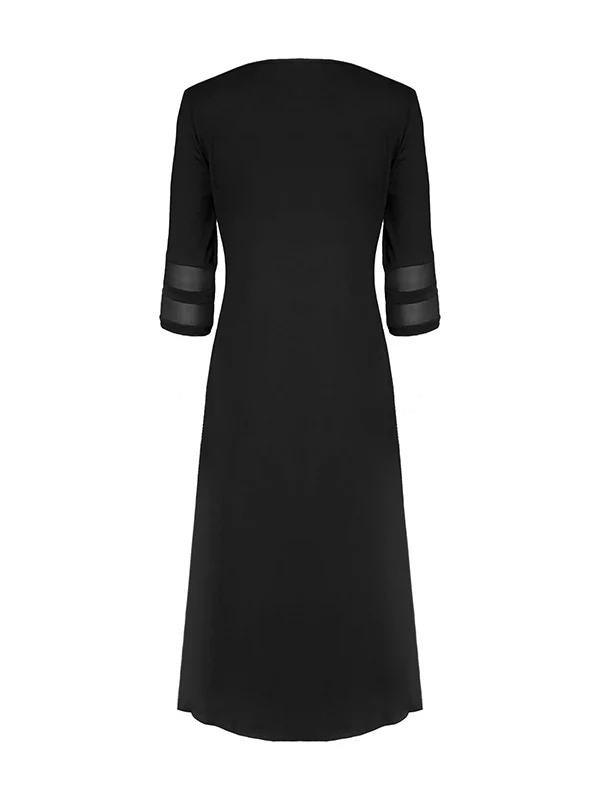 A-Line Half Sleeves Newspaper Print Pockets Split-Joint Round-Neck Midi Dresses - Image 2
