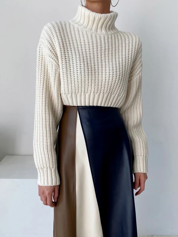 A-Line High Waisted Asymmetric Contrast Color Split-Front Skirts Bottoms - Image 10