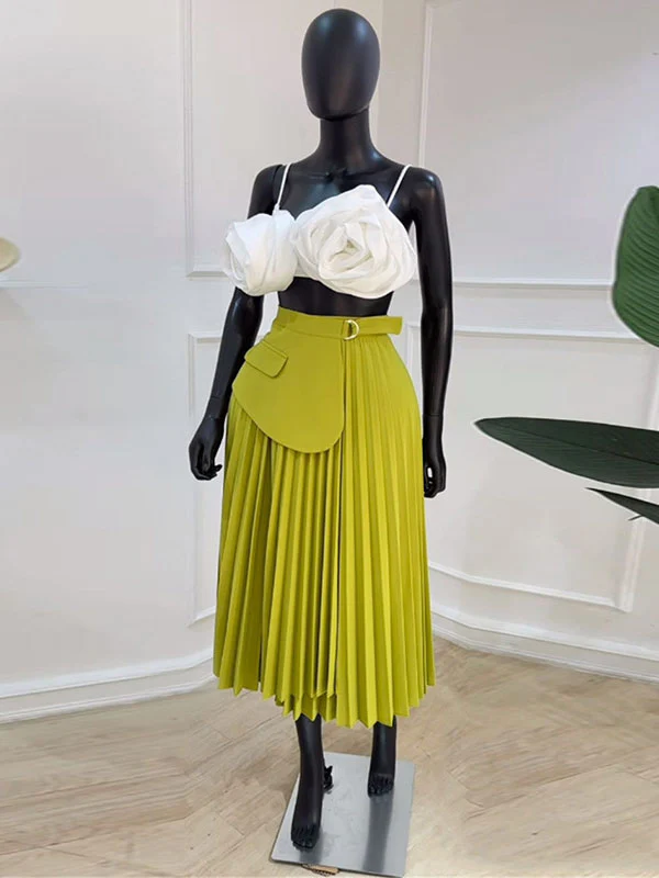 A-Line High Waisted Asymmetric Pleated Solid Color Split-Joint Skirts Bottoms - Image 12