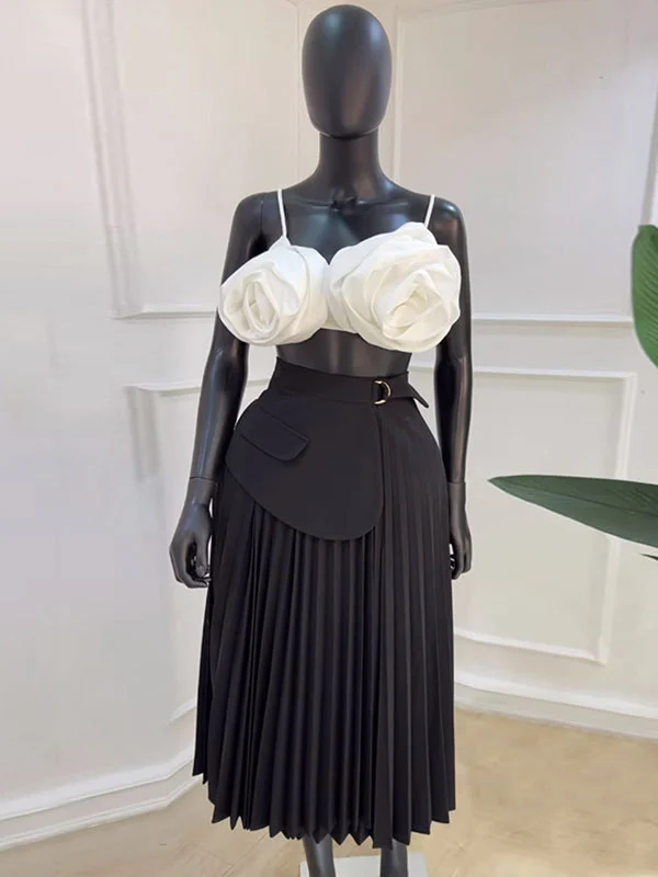 A-Line High Waisted Asymmetric Pleated Solid Color Split-Joint Skirts Bottoms - Image 13