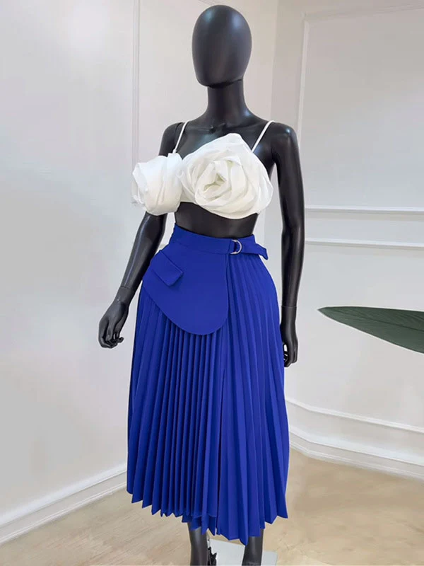 A-Line High Waisted Asymmetric Pleated Solid Color Split-Joint Skirts Bottoms - Image 14