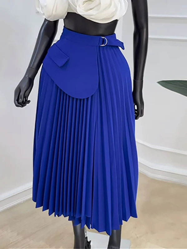 A-Line High Waisted Asymmetric Pleated Solid Color Split-Joint Skirts Bottoms - Image 3