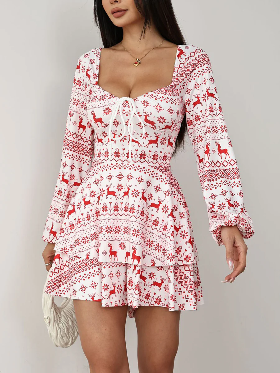 A-Line High Waisted Backless Double Layered Drawstring Elasticity Pleated Square-Neck Rompers - Image 4