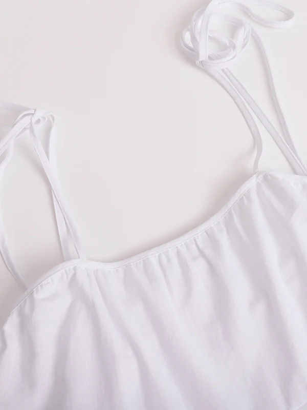 A-Line High Waisted Backless Layered Pleated Solid Color Spaghetti-Neck Mini Dresses - Image 17