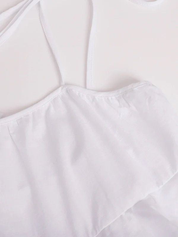A-Line High Waisted Backless Layered Pleated Solid Color Spaghetti-Neck Mini Dresses - Image 19