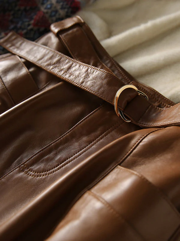 A-Line High Waisted Belted Buttoned Pockets Solid Color Split-Joint Zipper Skirts Bottoms - Image 6