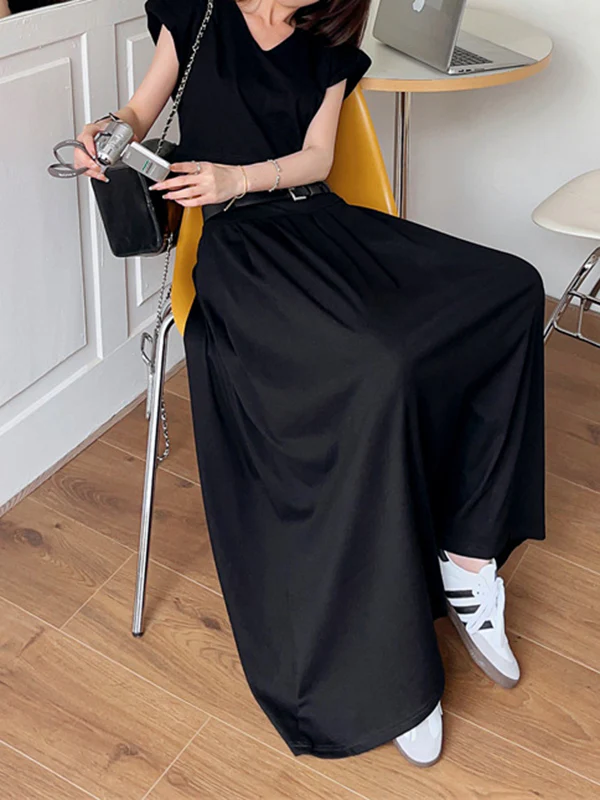 A-Line High Waisted Belted Pleated Solid Color Skirts Bottoms - Image 11