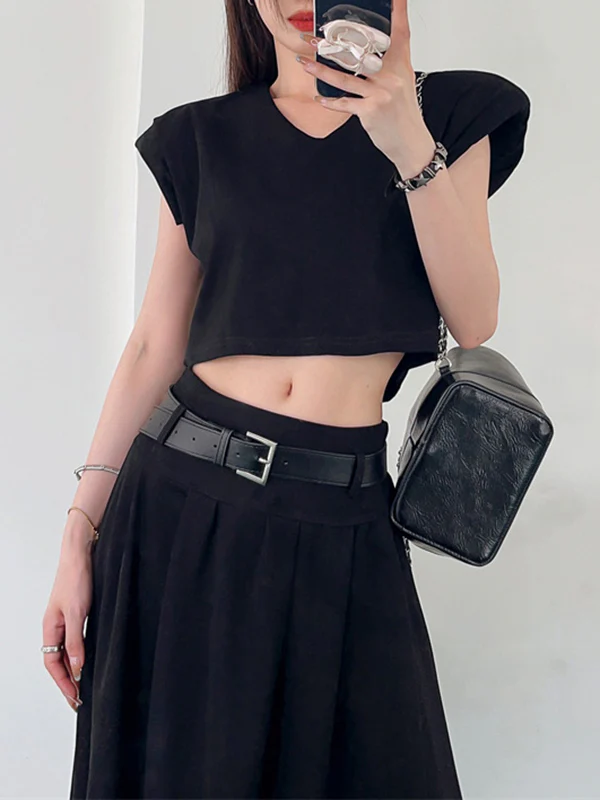 A-Line High Waisted Belted Pleated Solid Color Skirts Bottoms - Image 15