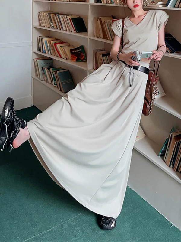 A-Line High Waisted Belted Pleated Solid Color Skirts Bottoms - Image 8