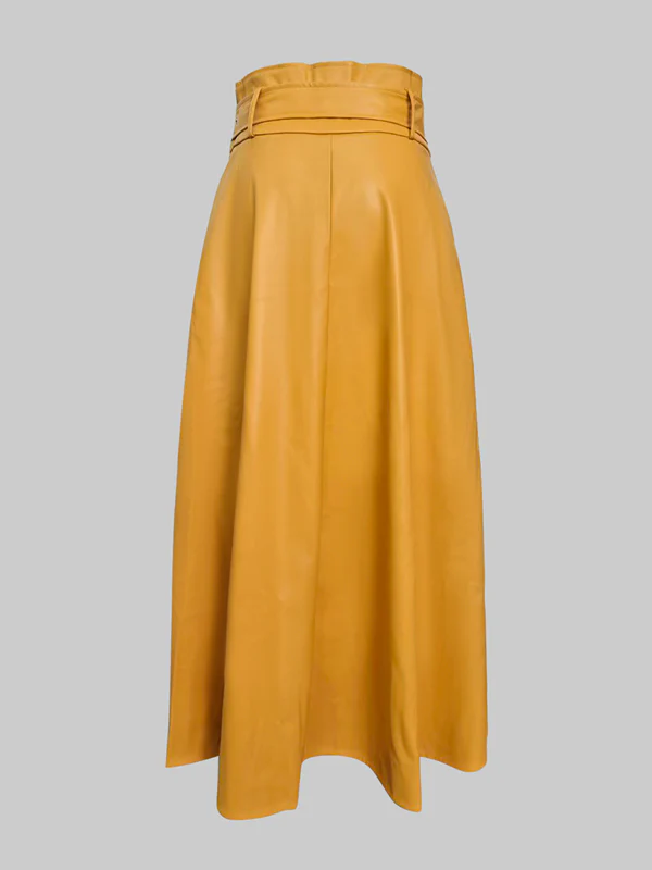 A-Line High Waisted Belted Pockets Solid Color Zipper Skirts Bottoms - Image 4