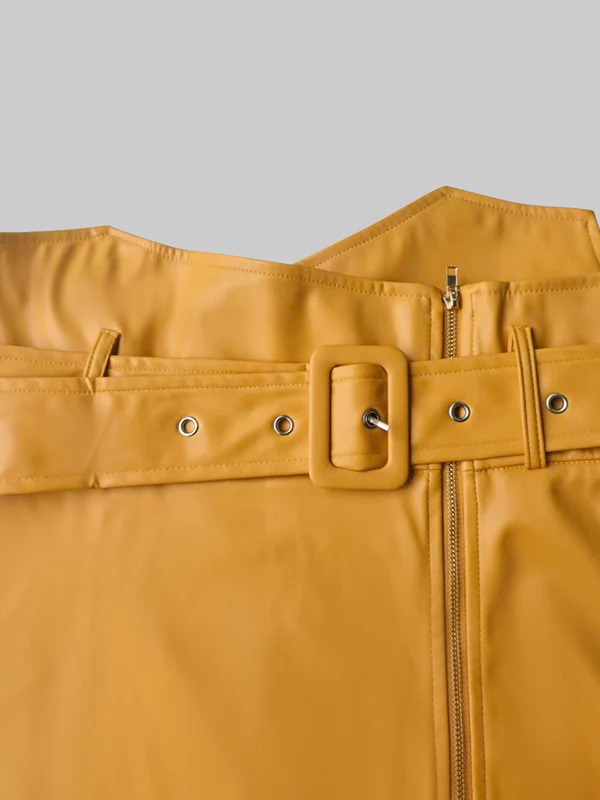 A-Line High Waisted Belted Pockets Solid Color Zipper Skirts Bottoms - Image 7