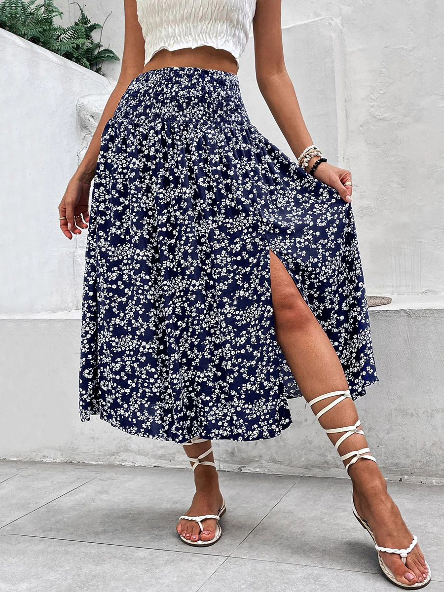 A-Line High Waisted Contrast Color Flower Print Skirts Bottoms - Image 10