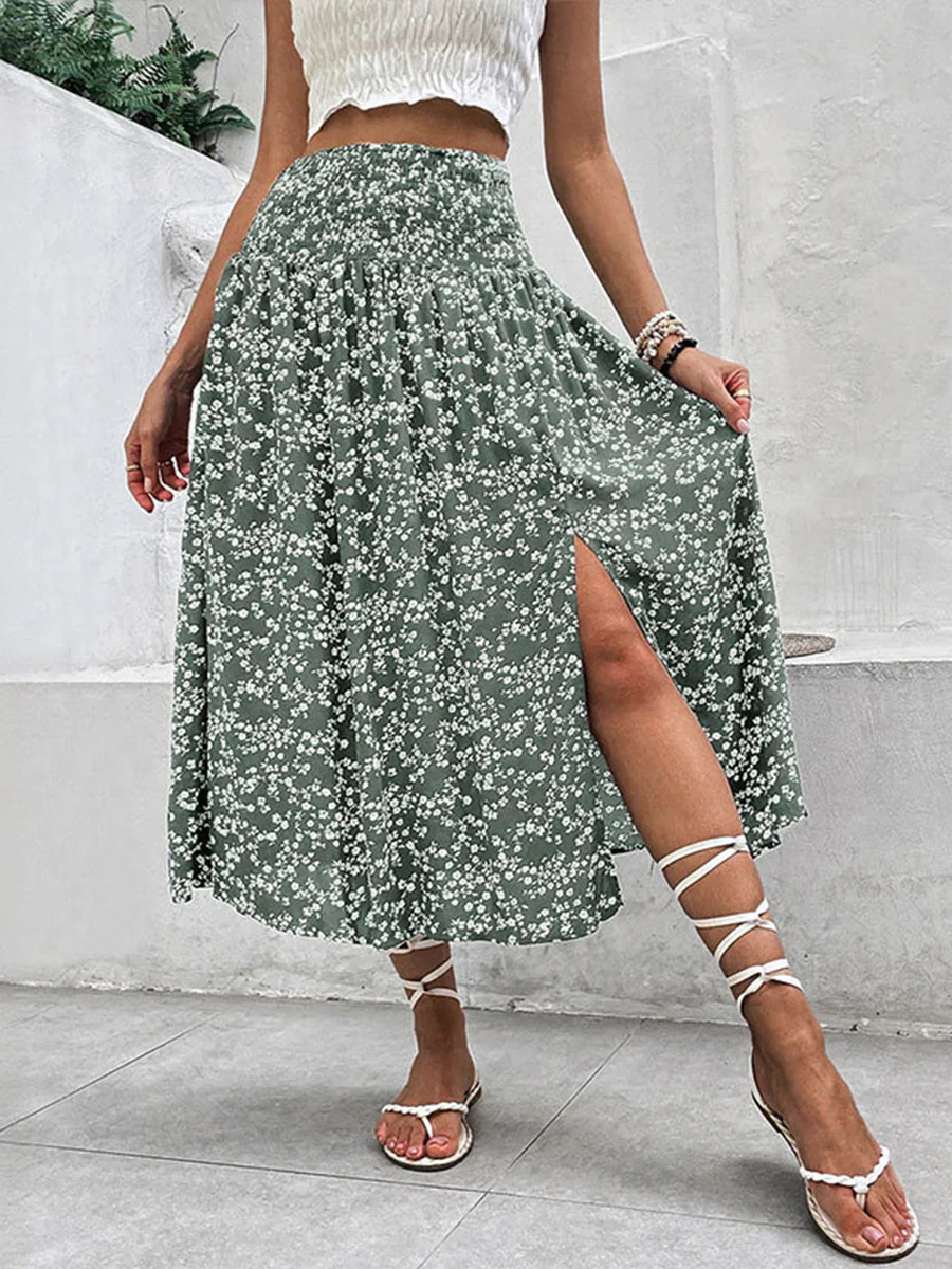 A-Line High Waisted Contrast Color Flower Print Skirts Bottoms - Image 2