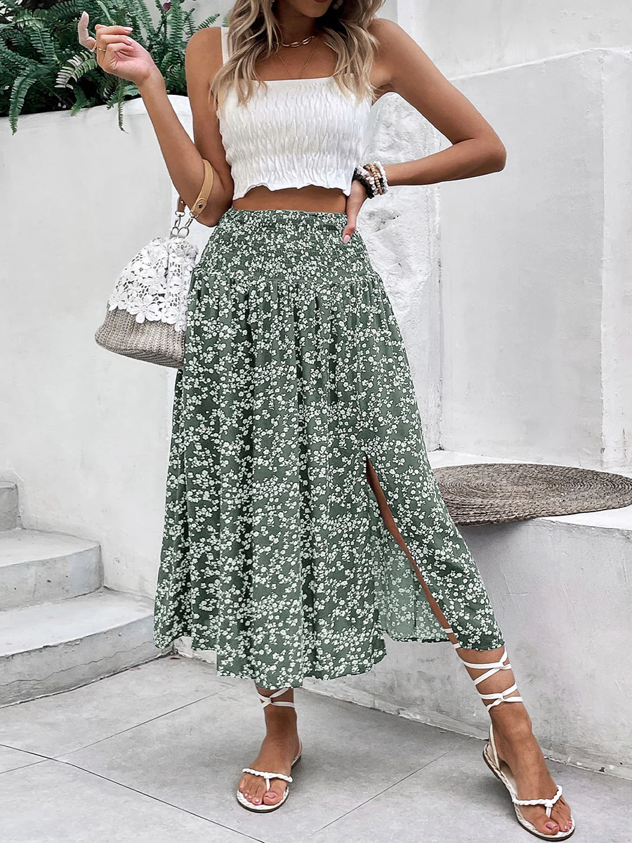 A-Line High Waisted Contrast Color Flower Print Skirts Bottoms - Image 3