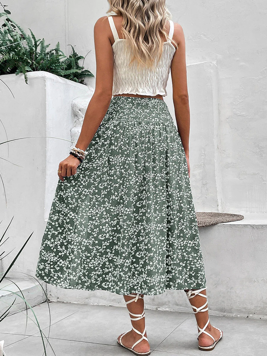 A-Line High Waisted Contrast Color Flower Print Skirts Bottoms - Image 5
