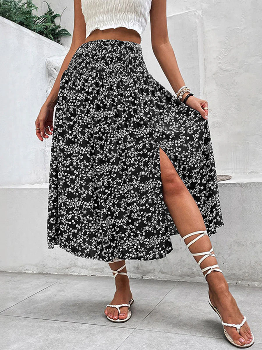 A-Line High Waisted Contrast Color Flower Print Skirts Bottoms - Image 6