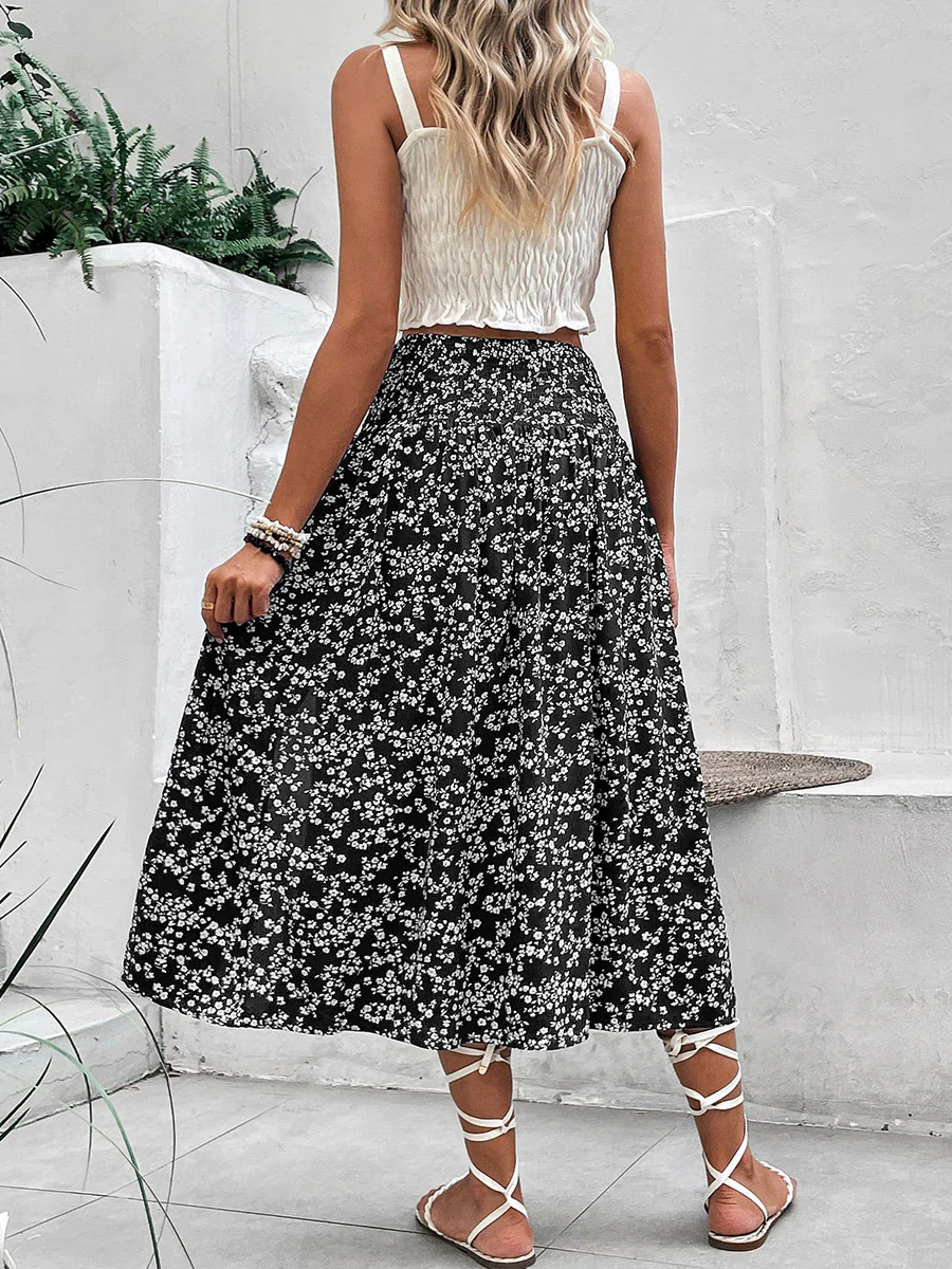 A-Line High Waisted Contrast Color Flower Print Skirts Bottoms - Image 9