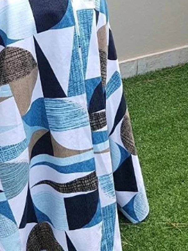 A-Line High Waisted Contrast Color Pleated Pockets Round-Neck Maxi Dresses - Image 3