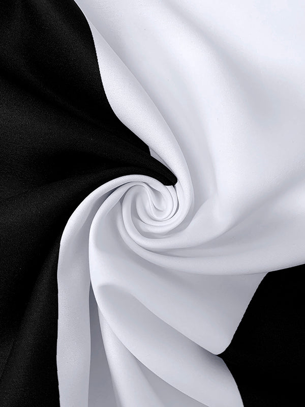 A-Line High Waisted Contrast Color Pleated Pockets Round-Neck Maxi Dresses - Image 5