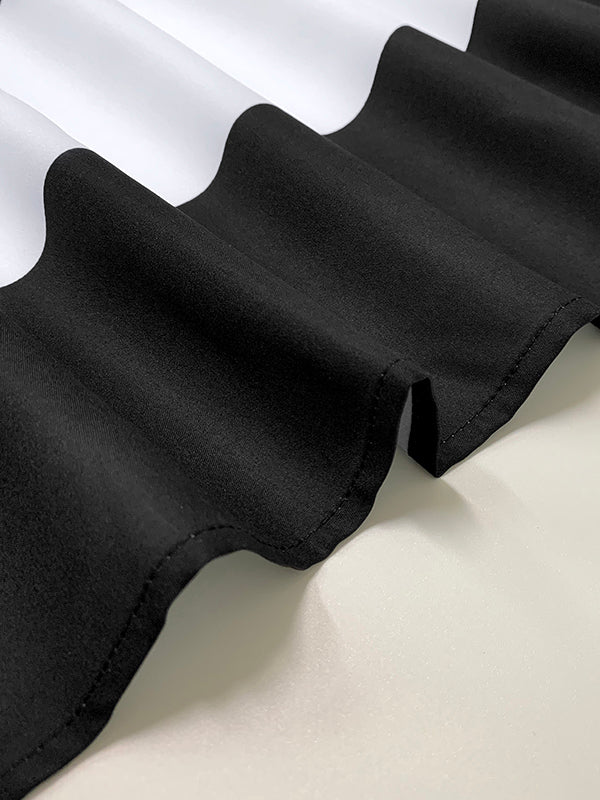 A-Line High Waisted Contrast Color Pleated Pockets Round-Neck Maxi Dresses - Image 6