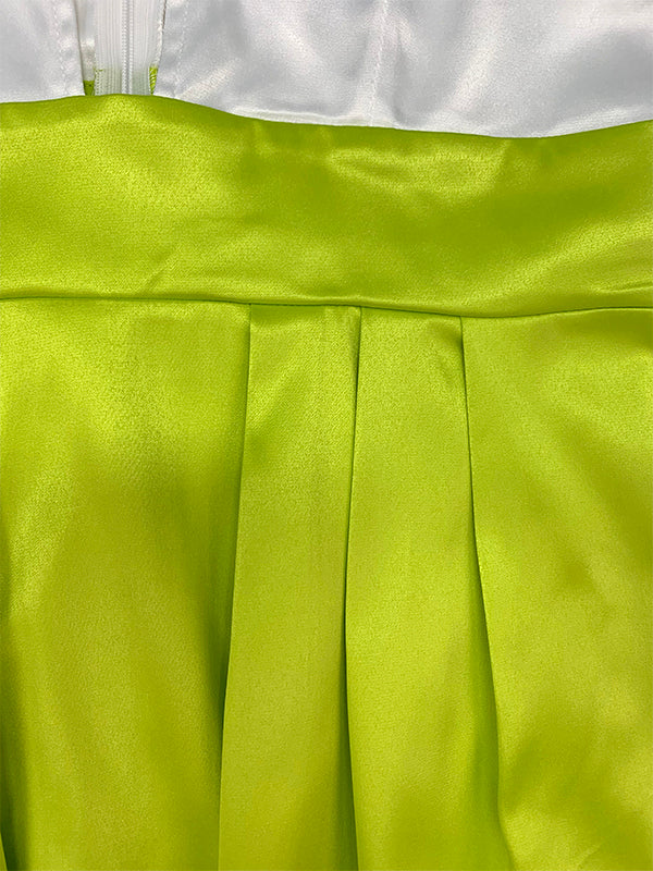 A-Line High Waisted Contrast Color Pleated Zipper Deep V-Neck Maxi Dresses - Image 10