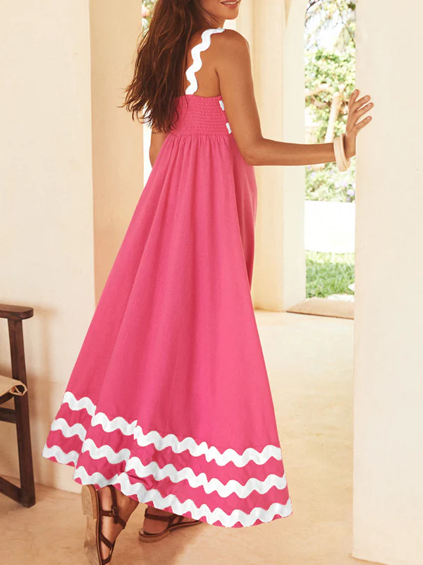 A-line High Waisted Contrast Color Zipper Square-neck Maxi Dresses Midi Dresses - Image 18