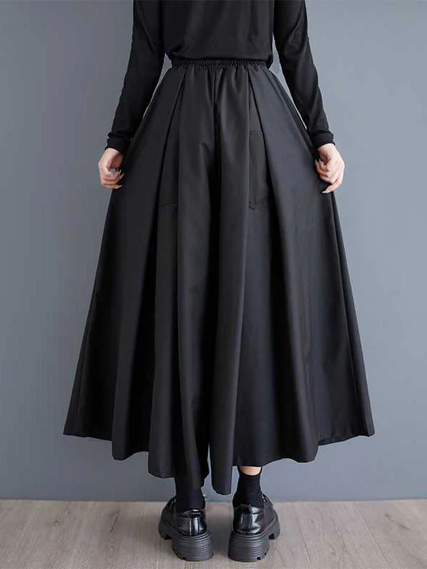 A-Line High Waisted Drawstring Elasticity Pockets Solid Color Culotte Pants - Image 3