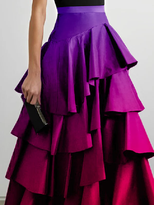 A-Line High Waisted Falbala Gradient Skirts Bottoms - Image 2
