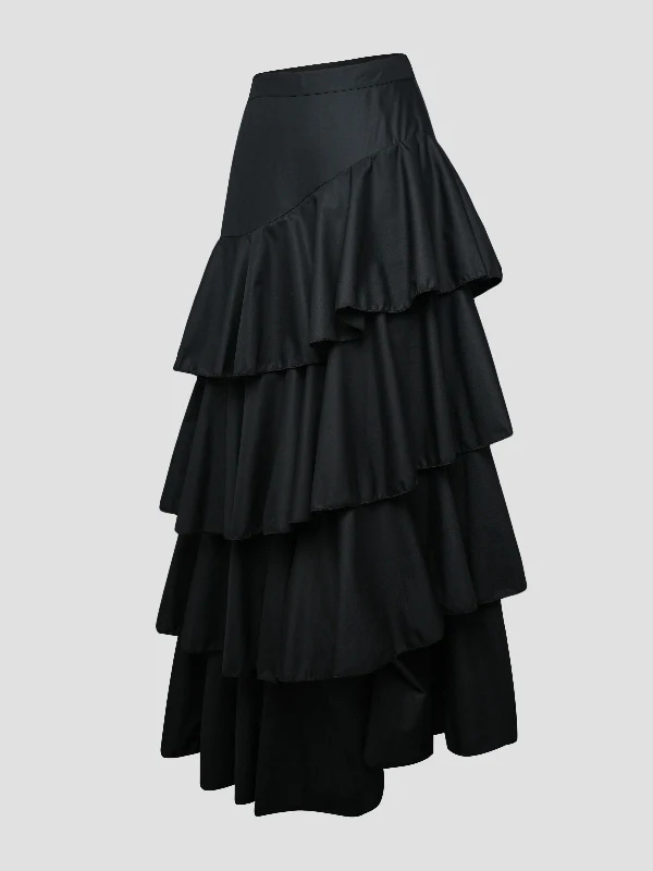 A-Line High Waisted Falbala Solid Color Long Skirts Skirts Bottoms - Image 8