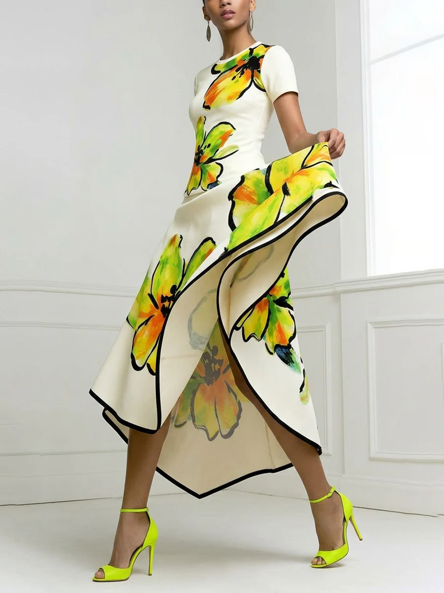 A-Line High Waisted Flower Print Pockets Skirts Bottoms - Image 3