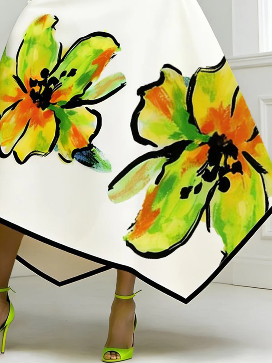 A-Line High Waisted Flower Print Pockets Skirts Bottoms - Image 8