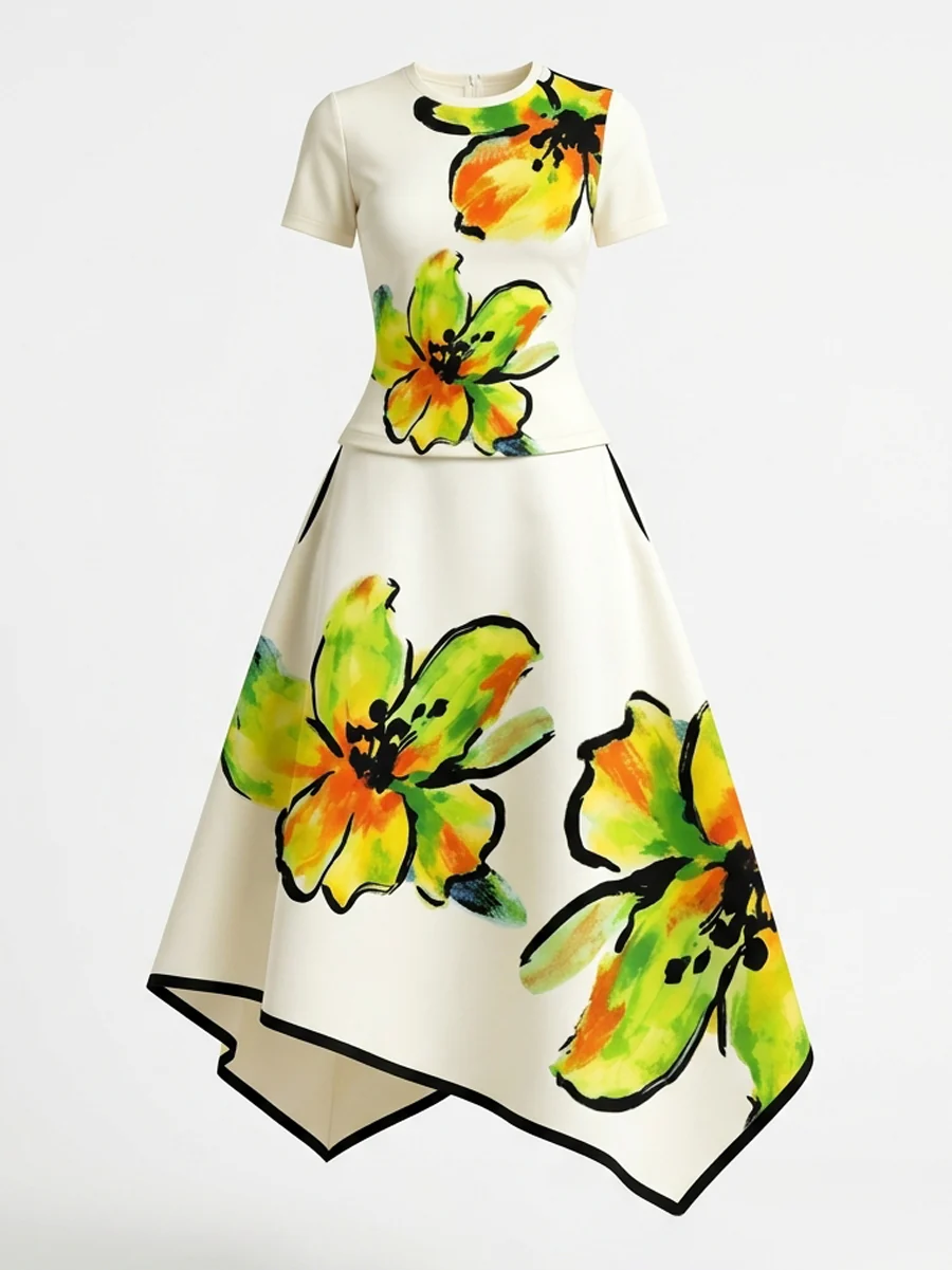 A-Line High Waisted Flower Print Pockets Skirts Bottoms - Image 9