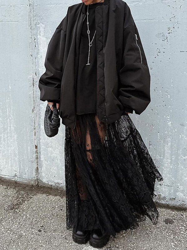 A-Line High Waisted Gauze Pleated See-Through Split-Joint Skirts - Image 2