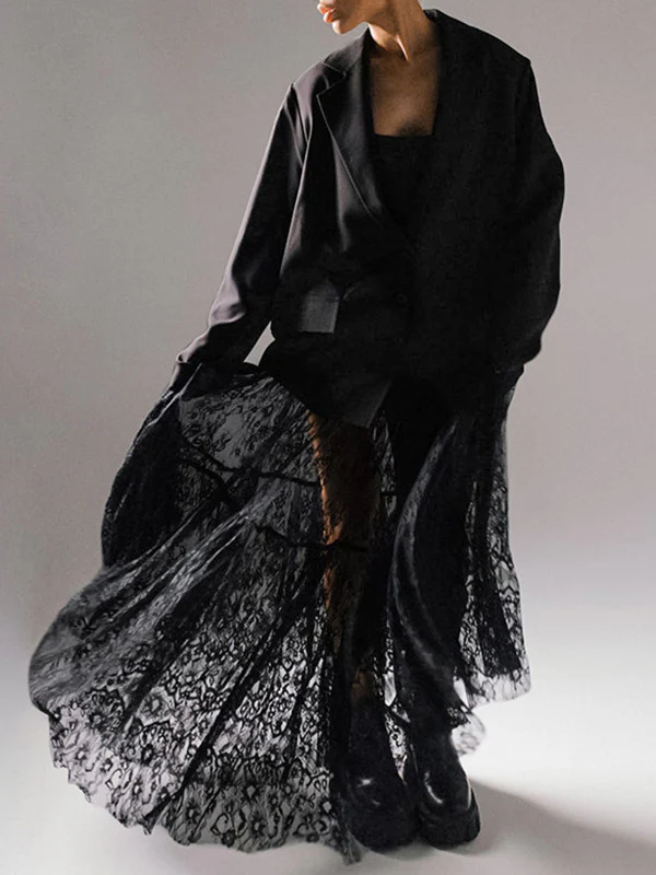 A-Line High Waisted Gauze Pleated See-Through Split-Joint Skirts - Image 3