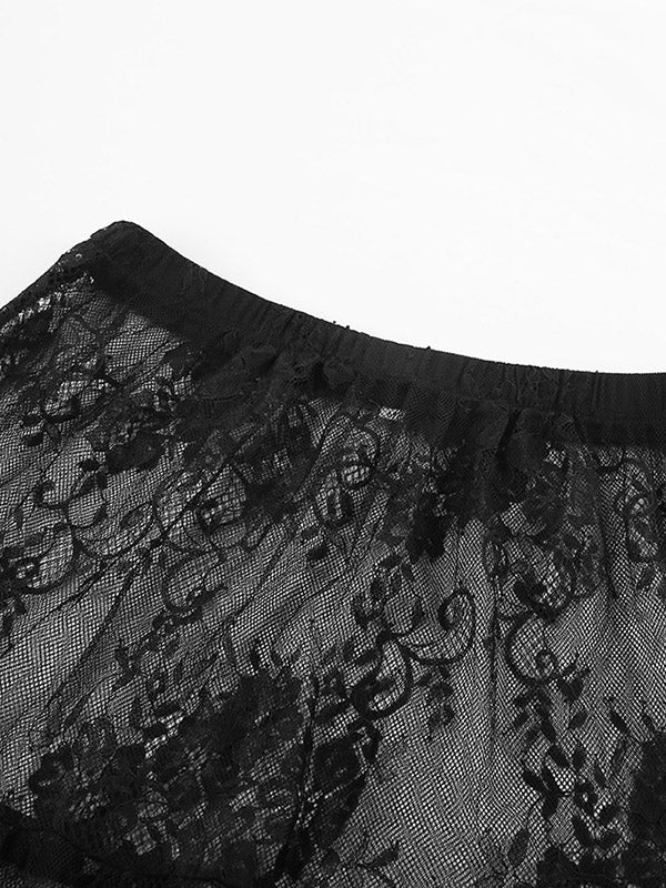 A-Line High Waisted Gauze Pleated See-Through Split-Joint Skirts - Image 8