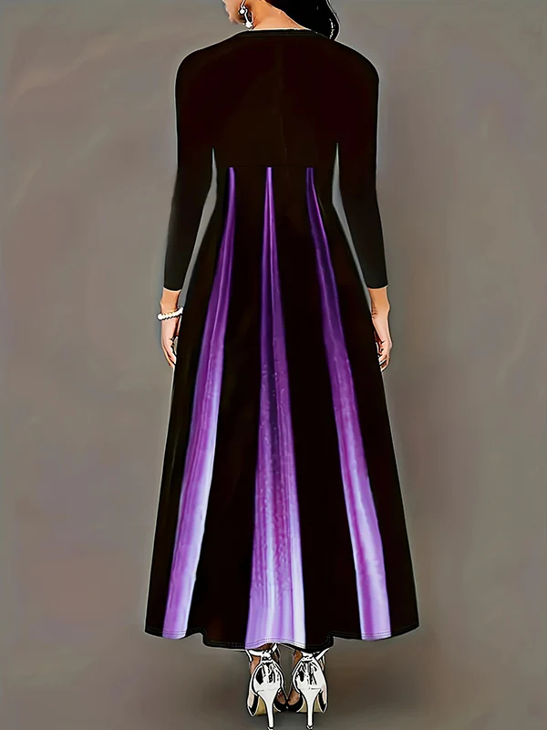 A-Line High Waisted Gradient Pockets Printed Split-Joint Round-Neck Maxi Dresses - Image 6