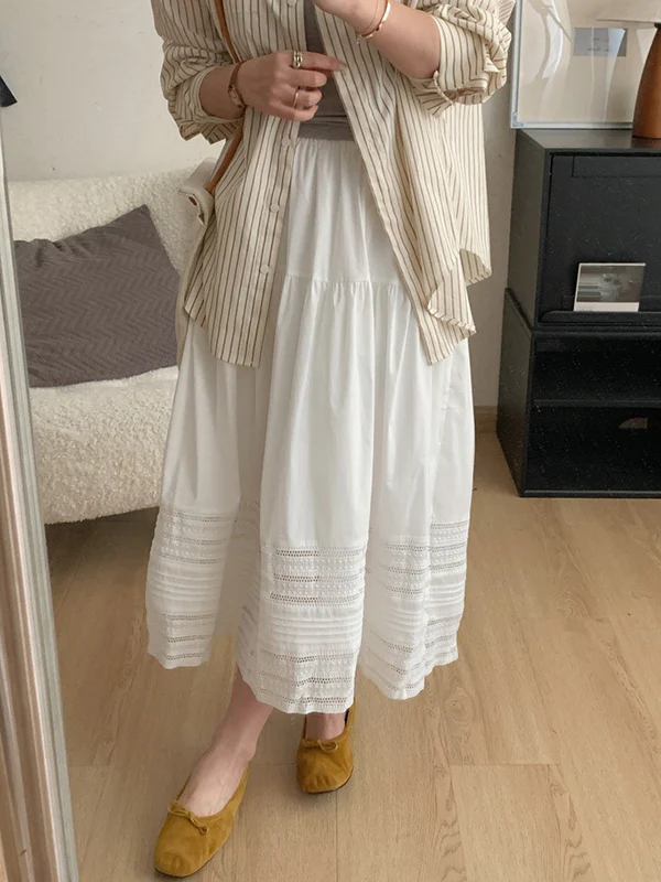 A-Line High Waisted Hollow Solid Color Split-Joint Skirts - Image 2