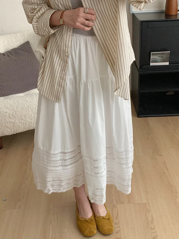 A-Line High Waisted Hollow Solid Color Split-Joint Skirts - Image 5
