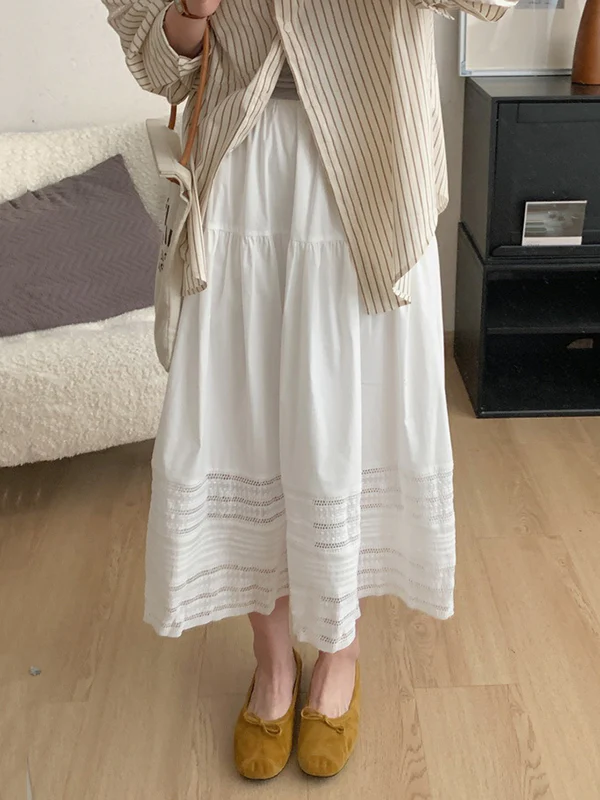 A-Line High Waisted Hollow Solid Color Split-Joint Skirts - Image 6