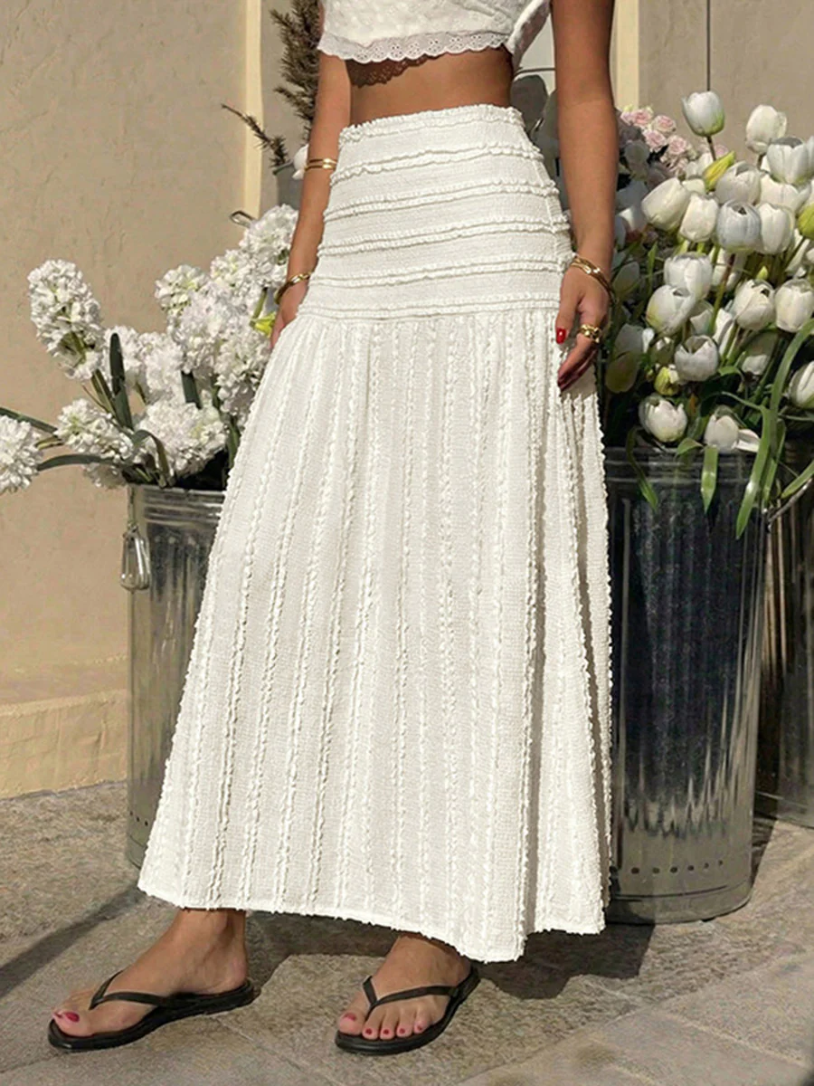 A-Line High Waisted Jacquard Pleated Solid Color Skirts Bottoms - Image 4