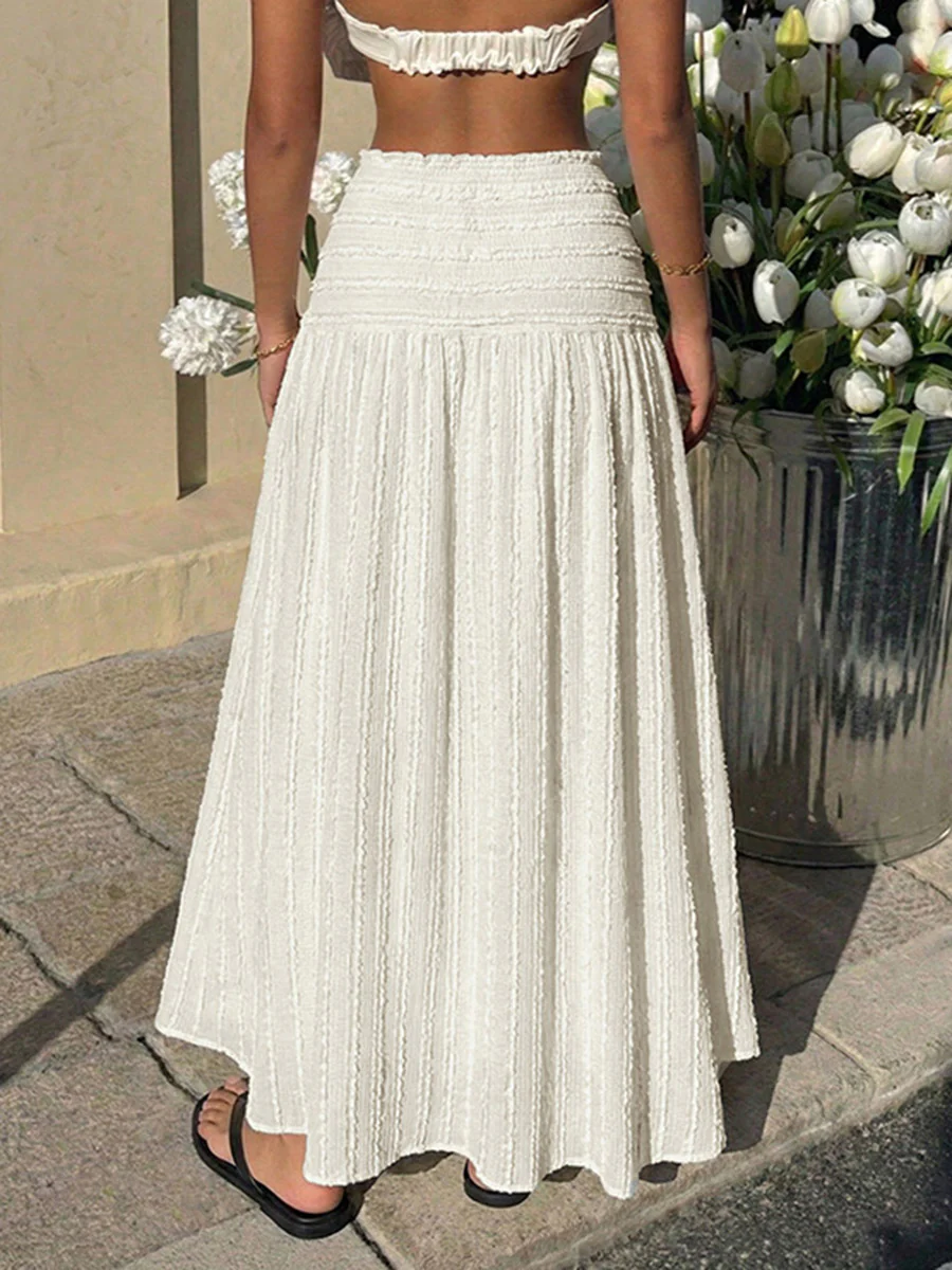 A-Line High Waisted Jacquard Pleated Solid Color Skirts Bottoms - Image 5