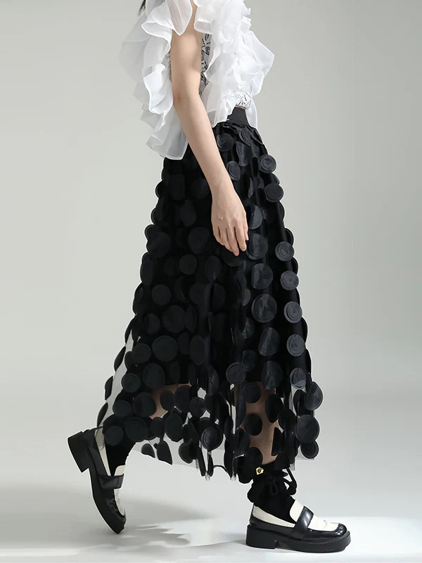 A-Line High Waisted Mesh Polka-Dot Solid Color Split-Joint Skirts Bottoms - Image 10