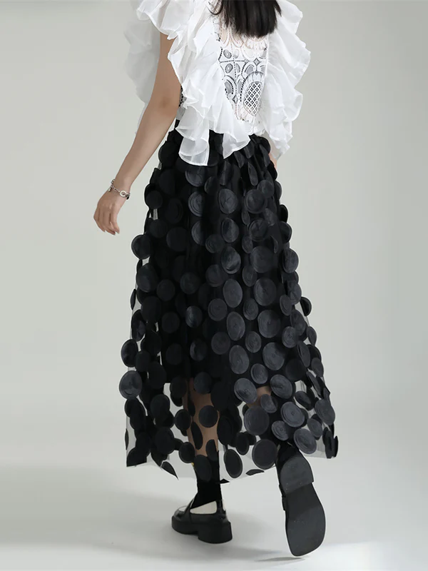 A-Line High Waisted Mesh Polka-Dot Solid Color Split-Joint Skirts Bottoms - Image 12