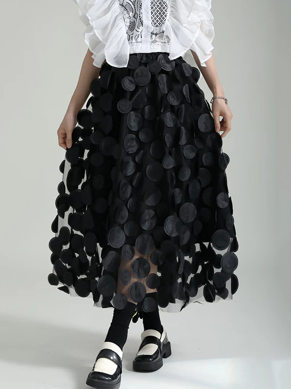 A-Line High Waisted Mesh Polka-Dot Solid Color Split-Joint Skirts Bottoms - Image 3